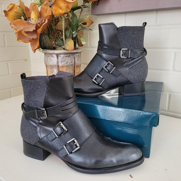 MamZelle Shoes - SOLD - MamZelle Black and Damask Grey Jimini Moto Boots EU 40/US 9.5